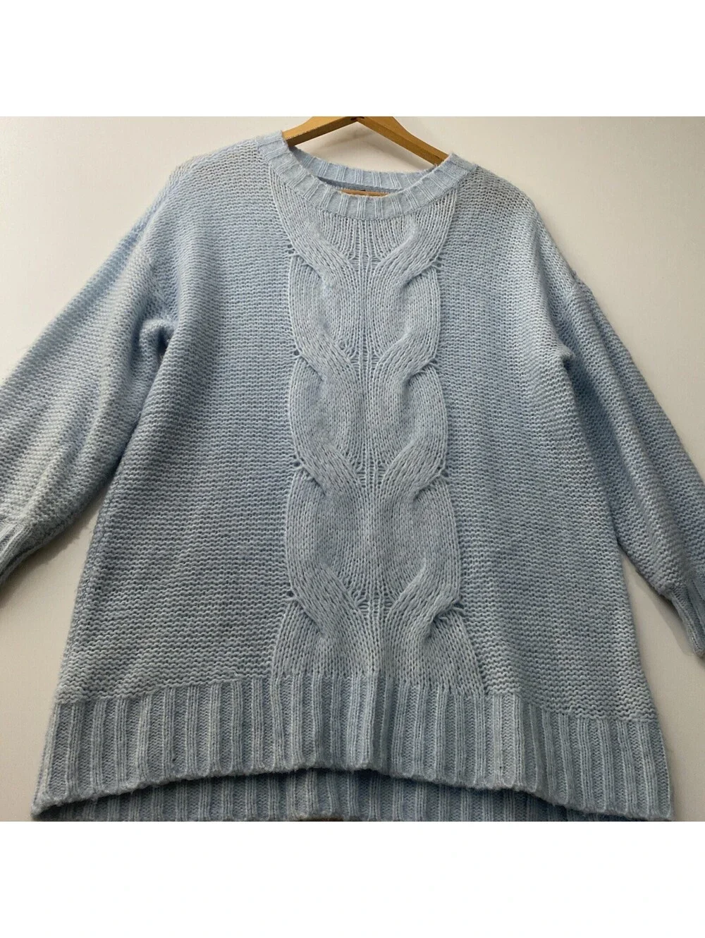 Aerie Cable Knit Wool-Blend Oversized Sweater Baby Blue Size S